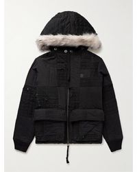 Greg Lauren - Faux Fur-trimmed Distressed Patchwork Cotton-blend Hooded Jacket - Lyst