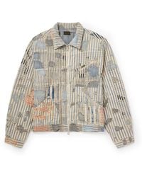 Kapital - Liberty Distressed Embroidered Striped Cotton-blend Blouson Jacket - Lyst