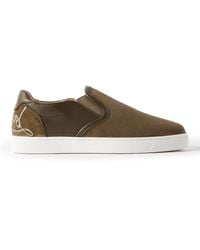 Christian Louboutin - Fun Sailor Leather-trimmed Perforated Suede Slip-on Sneakers - Lyst