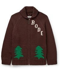 Bode - Fir Shawl-Collar Intarsia Wool Zip-Up Cardigan - Lyst