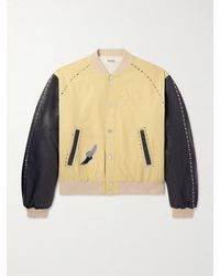 Wales Bonner - Sky Leather-trimmed Cotton And Linen-blend Varsity Jacket - Lyst