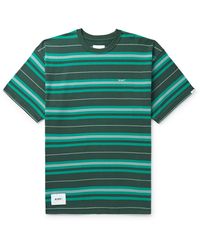 WTAPS - Appliquéd Logo-embroidered Striped Cotton-jersey T-shirt - Lyst