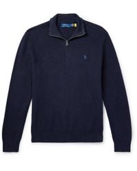 Polo Ralph Lauren - Logo-embroidered Honeycomb-knit Cotton Sweater - Lyst
