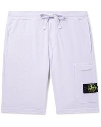 Stone Island - Straight-Leg Logo-Appliquéd Garment-Dyed Cotton-Jersey Drawstring Shorts - Lyst