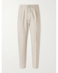 Eleventy - Straight-leg Cotton And Linen-blend Drawstring Trousers - Lyst