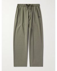 Loewe - Wide-Leg Logo-Embroidered Pleated Wool Drawstring Trousers - Lyst