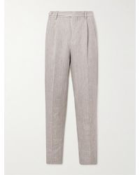 Brunello Cucinelli - Straight-leg Pleated Striped Linen And Wool-blend Trousers - Lyst