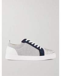 Christian Louboutin - Louis Junior Studded Leather-trimmed Canvas Sneakers - Lyst