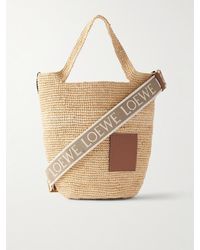 Loewe - Paula's Ibiza Tote bag mini in rafia con finiture in pelle Slit - Lyst