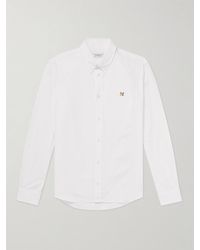 Maison Kitsuné - Button-down Collar Logo-embroidered Cotton-poplin Shirt - Lyst