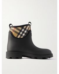 Burberry - Checked Twill-Trimmed Rubber Rain Boots - Lyst