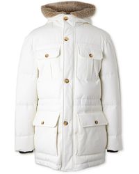 Brunello Cucinelli - Shearling-trimmed Cotton-blend Shell Hooded Down Parka - Lyst