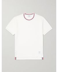 Thom Browne - Slim-Fit Logo-Appliquéd Striped Waffle-Knit Cotton T-Shirt - Lyst