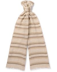Loro Piana - Nakaumi Frayed Striped Silk, Linen And Cotton-Blend Scarf - Lyst