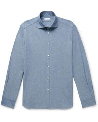 Boglioli - Slim-fit Cutaway-collar Cotton-chambray Shirt - Lyst