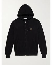 Brunello Cucinelli - Logo-Embroidered Ribbed Cotton Zip-Up Hoodie - Lyst