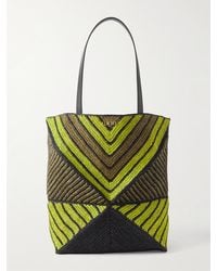 Loewe - Paula's Ibiza Tote bag grande in rafia a righe con finiture in pelle Puzzle Fold - Lyst
