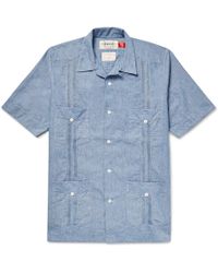 Monitaly Guayabera Camp-collar Cotton-chambray Shirt - Blue