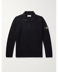 Stone Island - Logo-Appliquéd Waffle-Knit Wool Half-Zip Sweater - Lyst