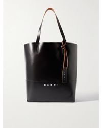 Marni - Logo-print Leather-trimmed Textured Faux Leather Tote Bag - Lyst