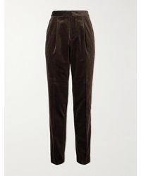 Brunello Cucinelli - Pantaloni da smoking a gamba dritta in velluto di cotone con finiture in raso e pinces - Lyst