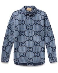 Gucci - Checked Logo-jacquard Wool Shirt - Lyst