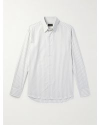 Brioni - Gestreiftes Hemd aus einer Baumwoll-Seidenmischung mit Button-Down-Kragen - Lyst