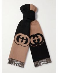 Gucci - Schal aus Jacquard aus einer Woll-Kaschmirmischung mit Logomotiv und Fransen - Lyst