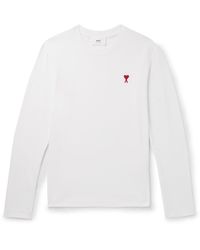 Ami Paris - Logo-embroidered Organic Cotton-jersey T-shirt - Lyst