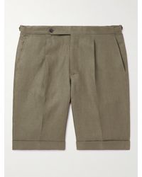 De Petrillo - Straight-leg Pleated Linen Bermuda Shorts - Lyst