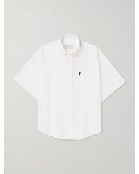 Ami Paris - Button-Down Collar Logo-Embroidered Cotton Shirt - Lyst