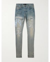 Amiri - Slim-Fit Straight-Leg Logo-Appliquéd Panelled Distressed Jeans - Lyst