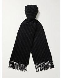 Saint Laurent - Fringed Pinstriped Cashmere And Wool-blend Scarf - Lyst