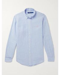 Polo Ralph Lauren - Camicia in lino a righe con collo button-down - Lyst