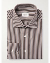 Brioni - Camicia Di Popeline Di Cotone A Righe Con Collo Alla Francese - Lyst