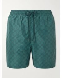 Gucci Straight-Leg Mid-Length Logo-Print Swim Shorts in Green for