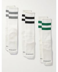 Neighborhood Confezione da tre paia di calze in misto cotone a righe con logo ricamato - Bianco