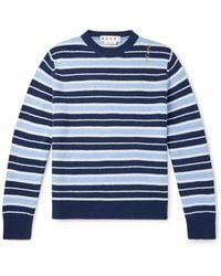 Marni - Logo-Embroidered Striped Wool And Cashmere-Blend Sweater - Lyst
