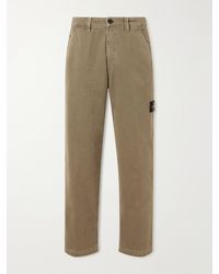 Stone Island - Logo-Appliquéd Straight-Leg Old-Effect Garment-Dyed Organic Panama Cotton Trousers - Lyst