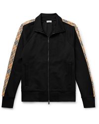 Burberry - Checked Jacquard-Trimmed Logo-Embroidered Tech-Jersey Track Jacket - Lyst