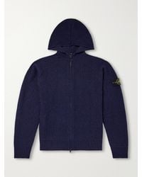 Stone Island - Ribbed Cashmere And Wool-Blend Zip-Up Hoodie - Lyst
