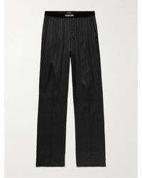 Tom Ford - Pyjama-Hose aus Stretch-Seidensatin mit Samtbesatz - Lyst