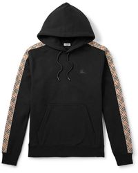 Burberry - Checked Logo-Embroidered Cotton-Jersey Hoodie - Lyst