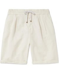 Brunello Cucinelli - Wide-leg Pleated Linen And Cotton-blend Drawstring Shorts - Lyst