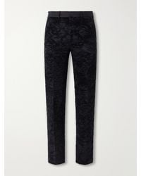 Tom Ford - Crepe-Trimmed Silk Astracan Plissé Straight-Leg Suit Trousers - Lyst