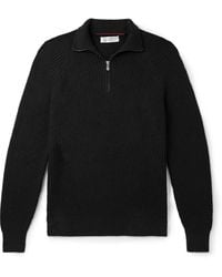 Brunello Cucinelli - Ribbed Cotton Half-zip Sweater - Lyst