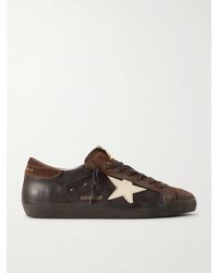 Golden Goose - Super-star Distressed Suede-trimmed Leather Sneakers - Lyst