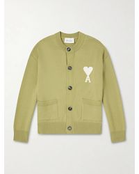 Ami Paris - Logo-intarsia Virgin Wool And Cotton-blend Cardigan - Lyst