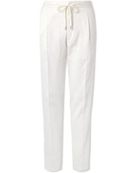 Lardini - Straight-Leg Pleated Cotton-Blend Seersucker Drawstring Trousers - Lyst