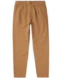 MR P. - Straight-leg Pleated Garment-dyed Cotton And Linen-blend Twill Trousers - Lyst